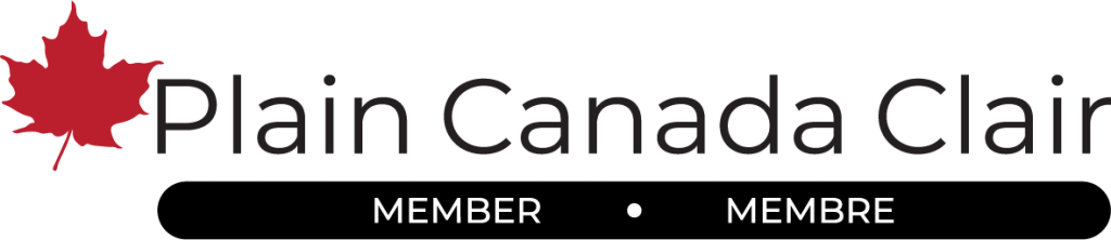 Red maple leaf beside the words Plain Canada Clair. Below are the words member membre.